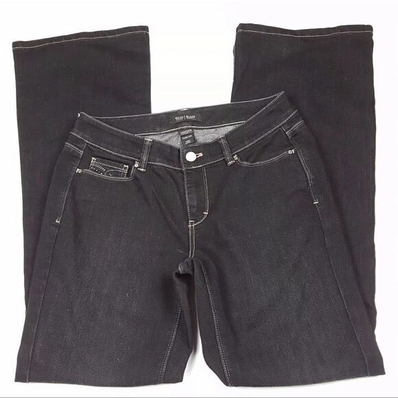 WHBM Size 4R Contour Flare Leg Black Wash Denim Jeans Embellished Bling Pockets - Picture 1 of 9